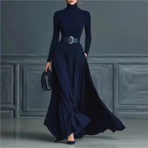 High Collar Knitted Dress