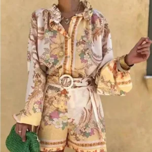 Casual Print Tops Shorts Sets