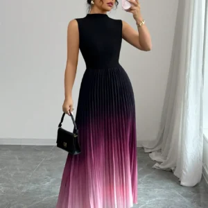Ombre Pleated Maxi Dress