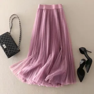 Pleated Mesh Skirt