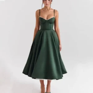 French Satin Strapless Elegant Midi Dress