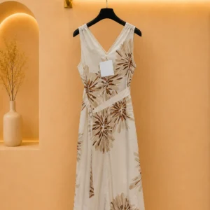 Sleeveless Deep V Neck Midi Dress