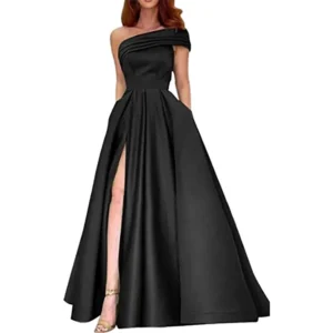 One Shoulder Satin Evening Dress